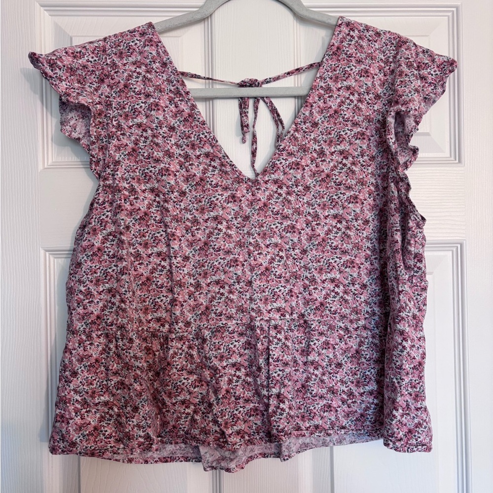Abercrombie & Fitch Pink Flutter Sleeve Trapeze Top